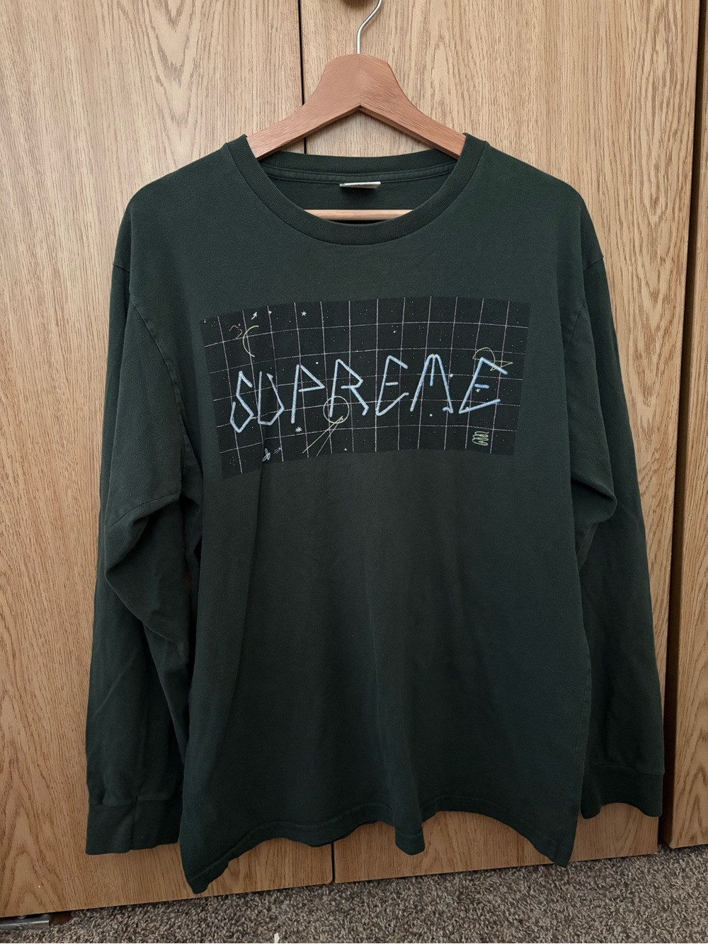 Supreme Dark Green Long Sleeve Graphic Tee with Grid Logo
